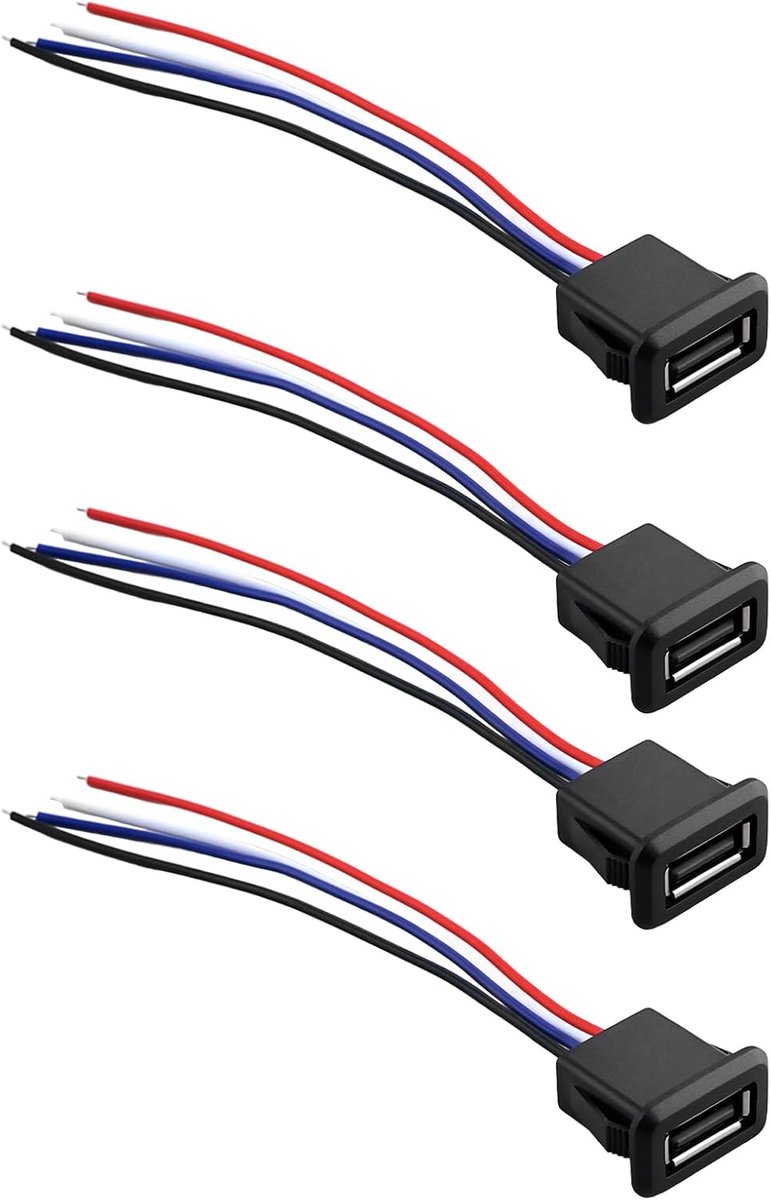 SnelShoppen - 4 Stuks Micro USB Socket 4 Draad Soldeer Stekker USB A Connector met 4 Pin Draad voor Digitale Apparaten, Afstandsbedieningen, Communica