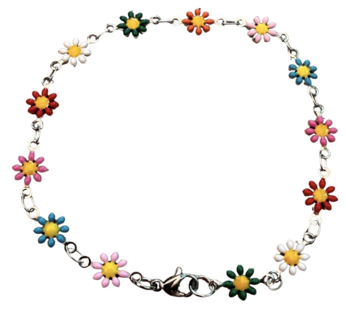 Enkelbandje -zilverkleur -Wit Daisy madelief 19-21 cm- Charme Bijoux