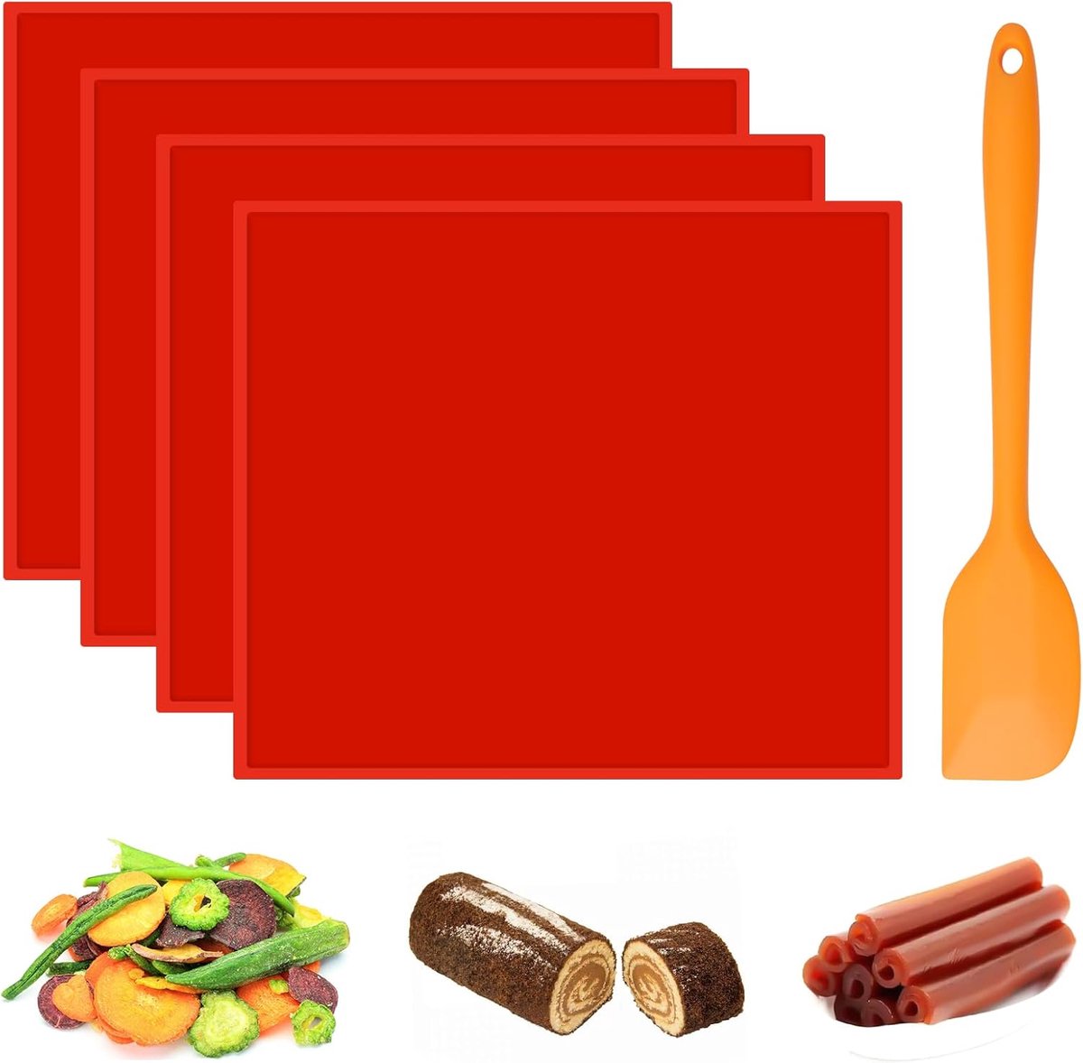 SnelShoppen - 4 Stuks Silicone Dehydrator Bladen 26 x 30 cm | Met Rand, Voor Voedsel Drogen, Keuken Accessoires, BPA Vrij, Duurzaam, Food Grade Silico