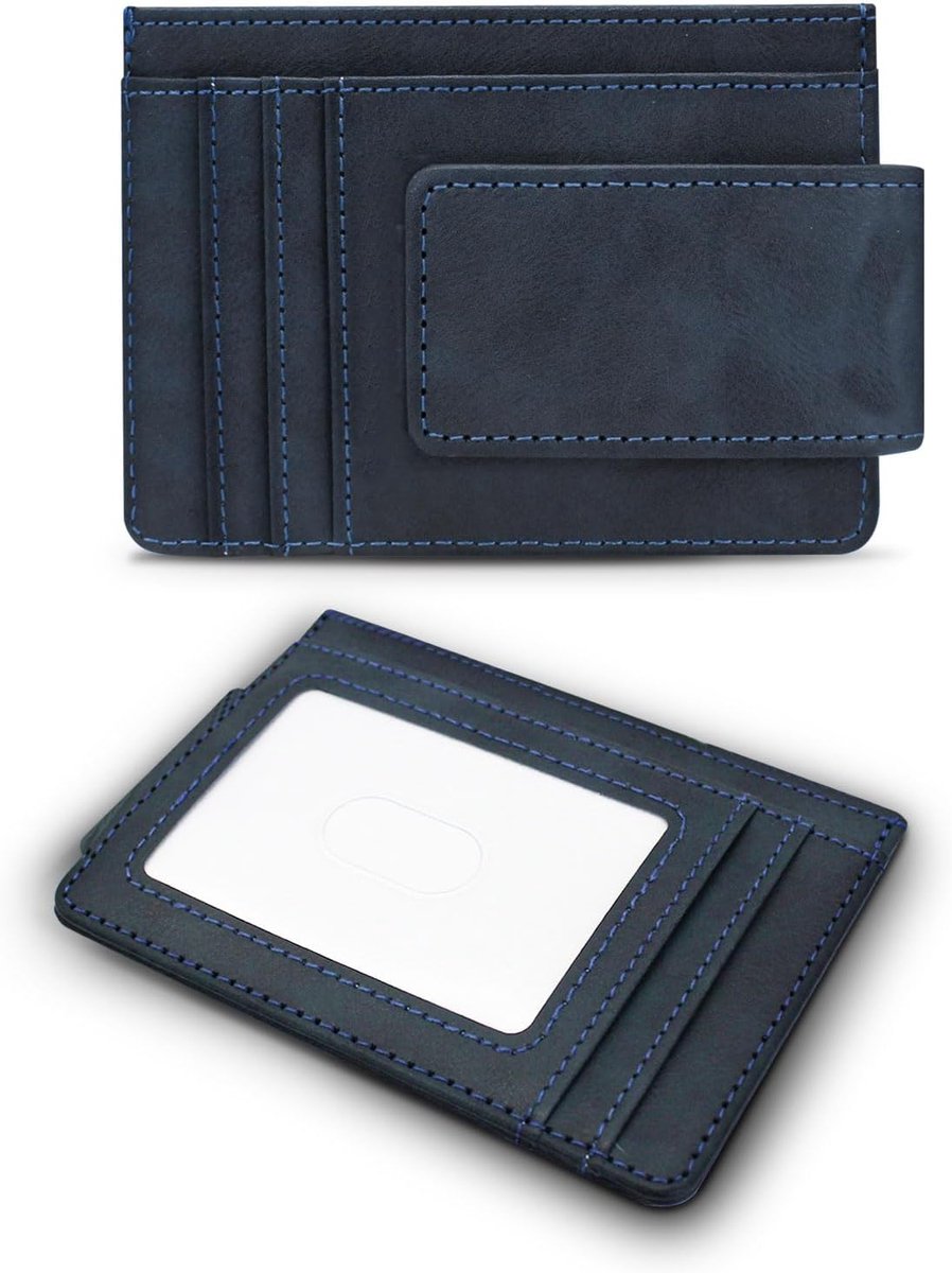 Card Case, Men's Wallet, Slim RFID Blocking, Wallet, Credit Card Holder with ID Window, Leather, Magnetic Money Clip - ShopVlot