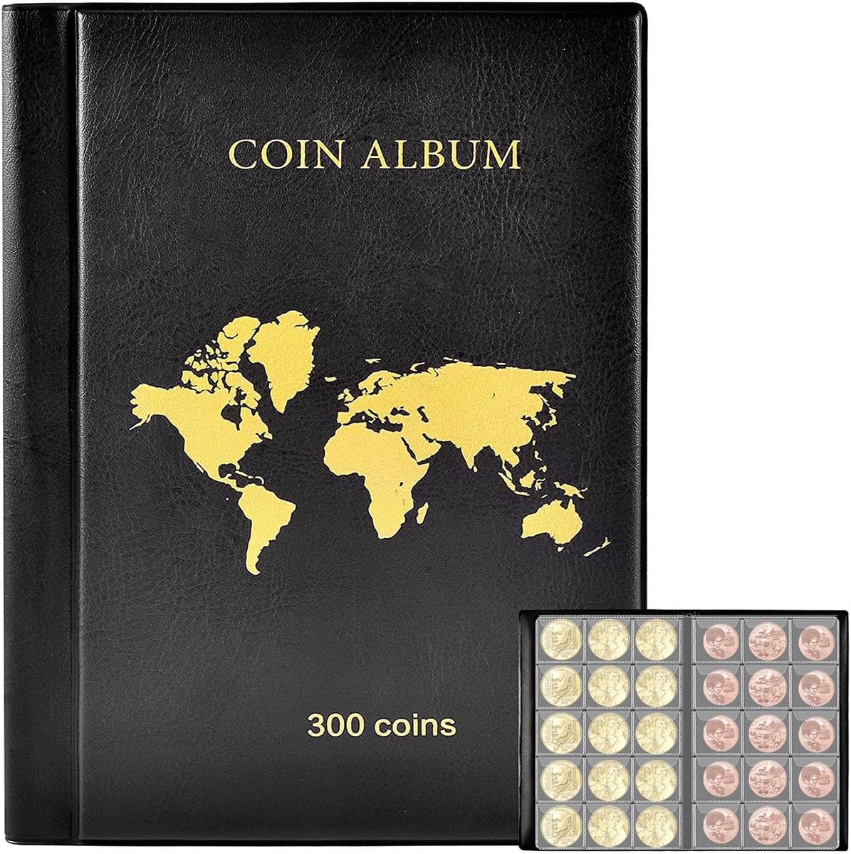 SnelShoppen - Coin Album voor Euro Munten 300 Compartimenten, Munten Verzamelalbum 2 Euro Munten 33 x 33 mm/46 x 46 mm, Muntenopslag, Verzamelalbum vo
