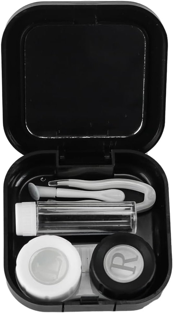 SnelShoppen - Contactlenshouder met Spiegel en Applicator - L en R Doppen voor Contactlenzen - Reiskit voor Lensopslag - Plastic, Compact en Lichtgewi