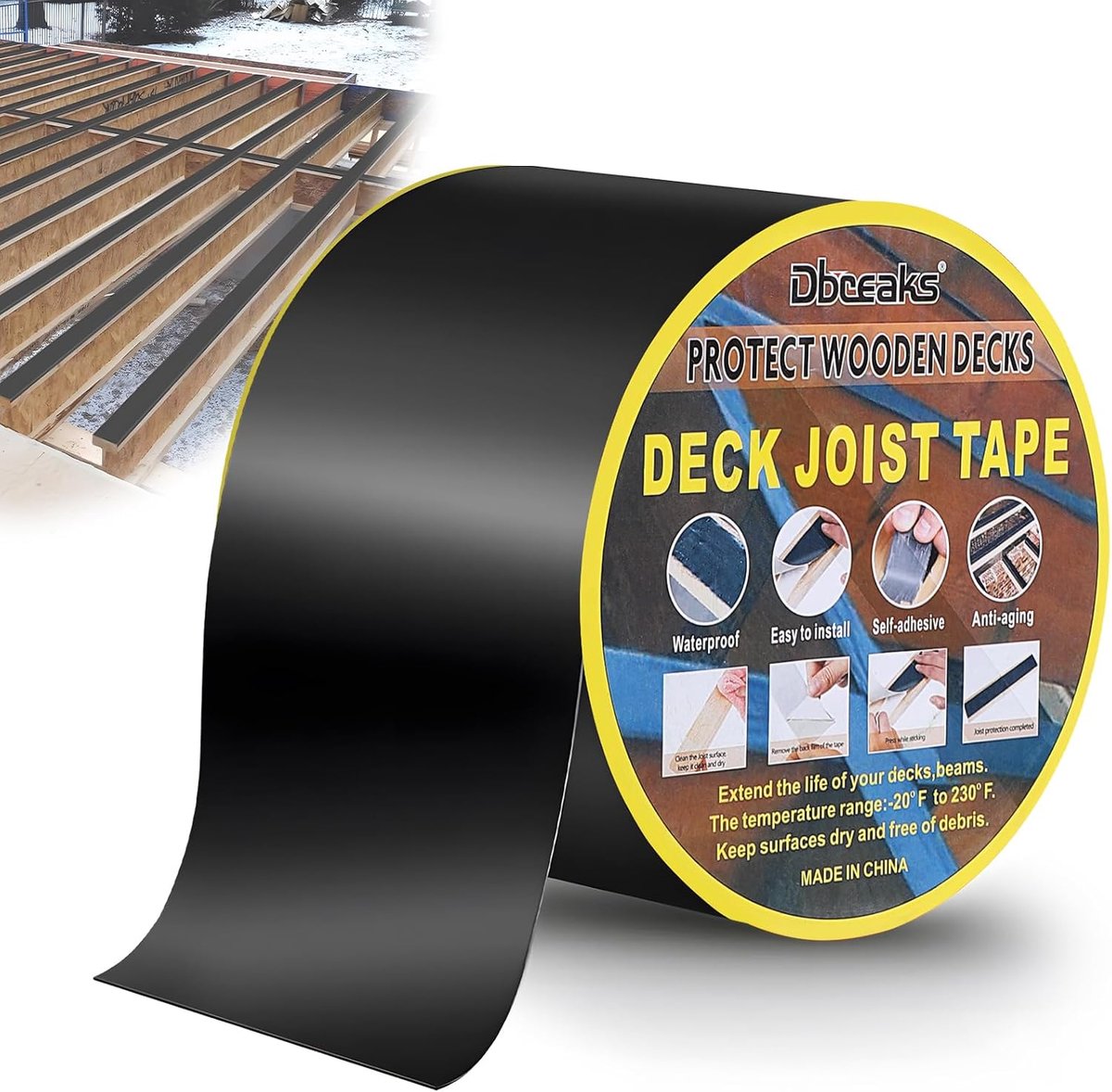 SnelShoppen - DBREAKS Beam Tape 80 mm x 15 m - Waterdichte Butyl Tape voor Houtbescherming, Zelfklevende Bitumen Sealing Tape voor Daken, Beams en Ond