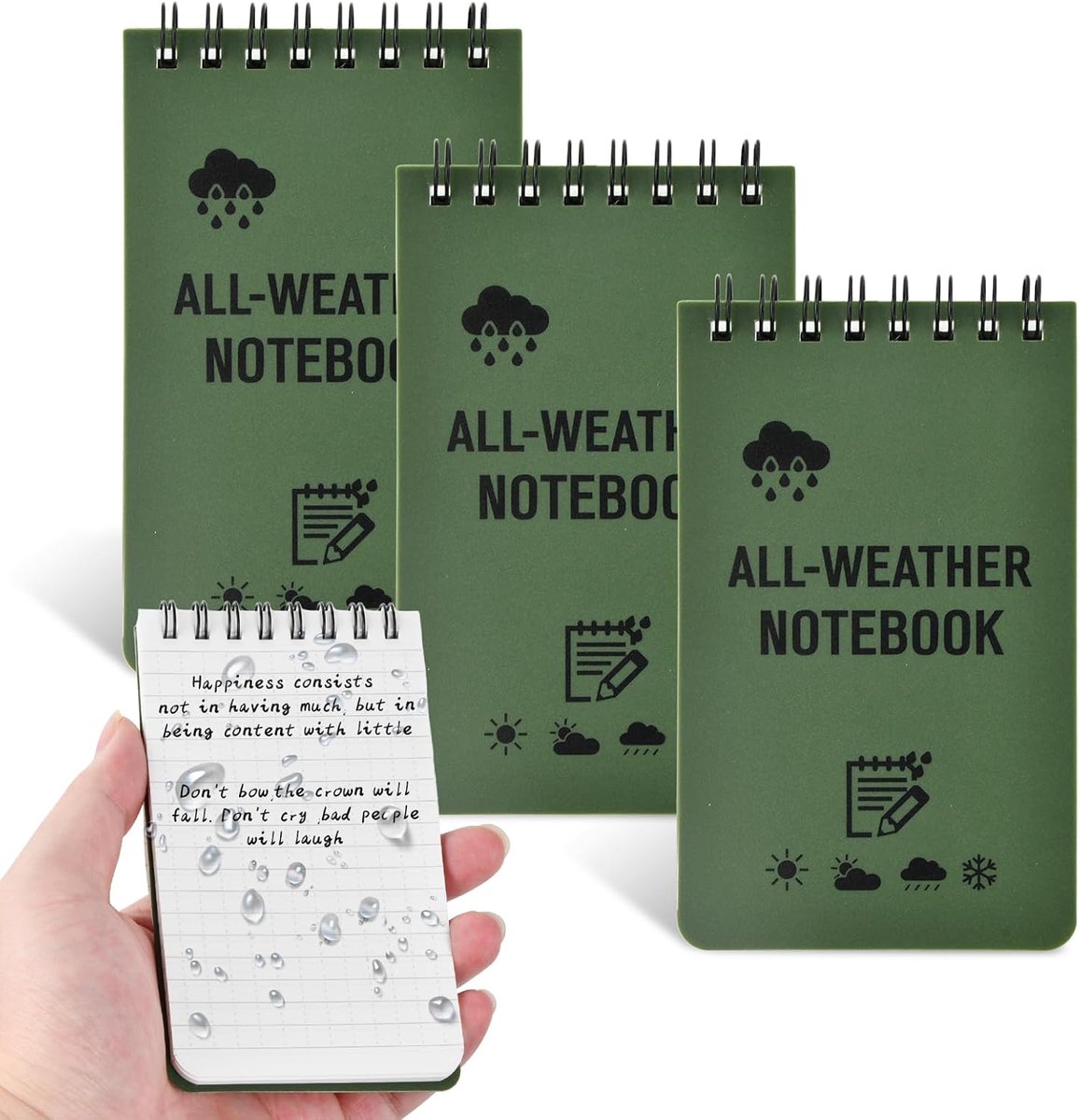 Wasserdicht Notizboek 3 Stuks - Groen - Allwetter Ontwerp - Ideaal voor Buitenactiviteiten - ShopVlot