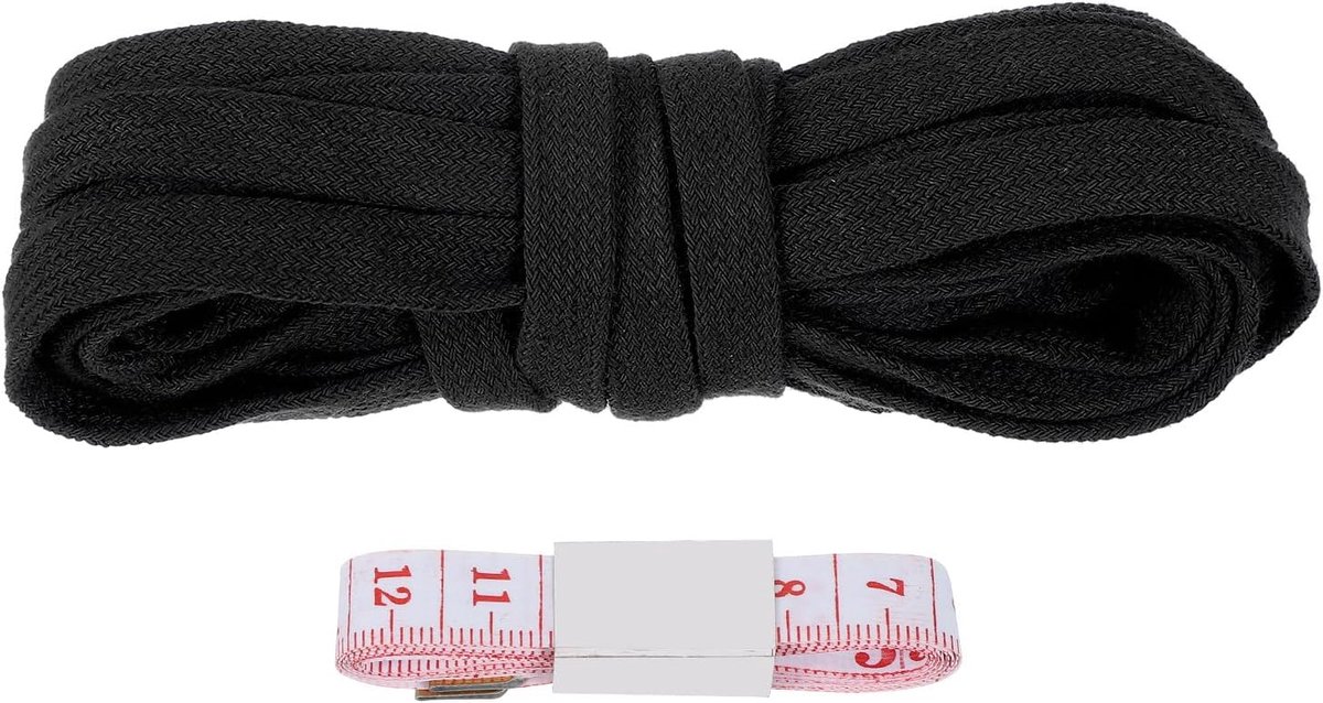 SnelShoppen - Flat Drawstring 10mm x 4.6m Katoenen Touw voor Hoodie, Joggers, Shorts, Broeken, Zwart - Duurzaam en Ademend Vervangtouw met Liniaal