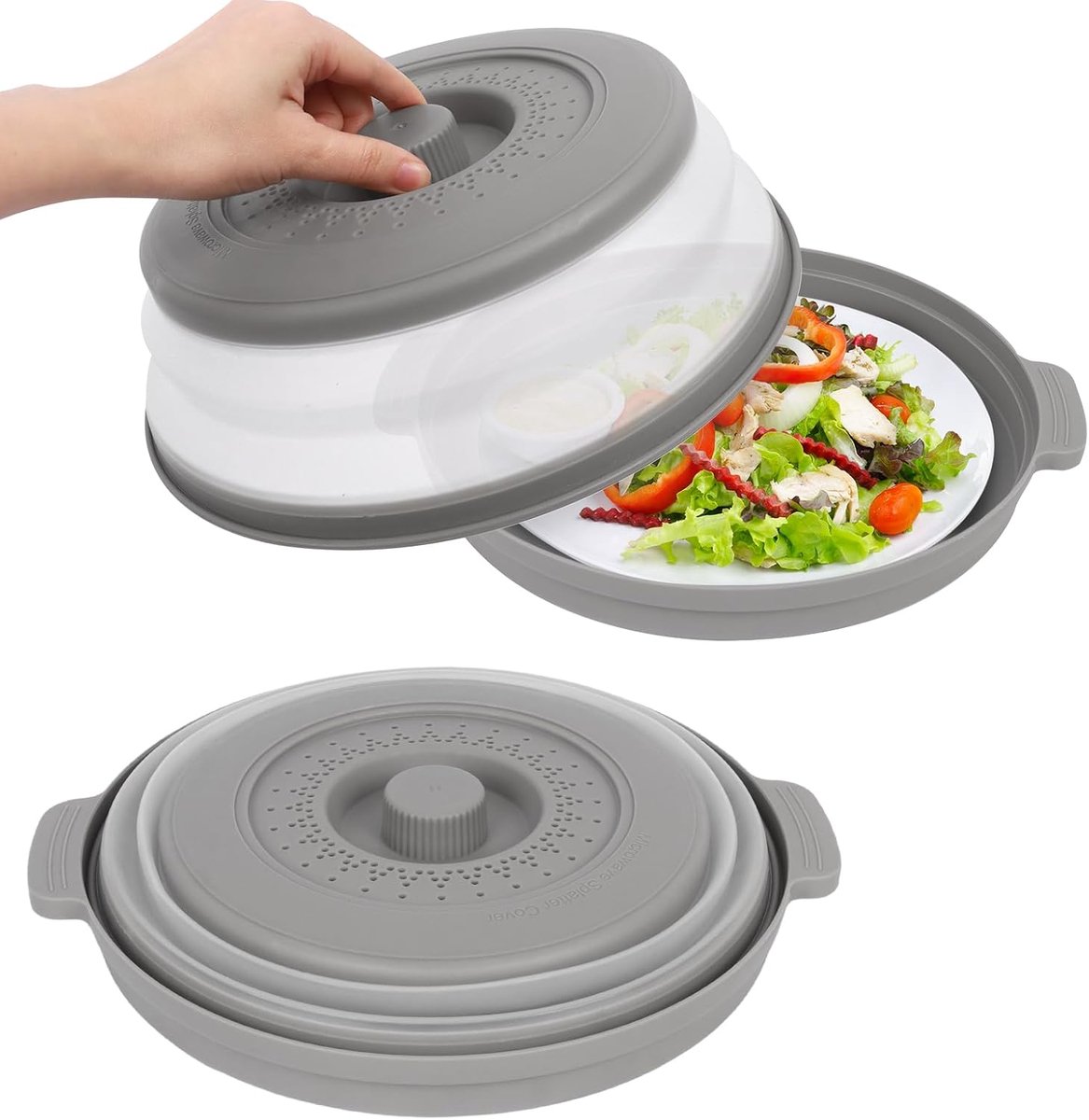 SnelShoppen - Opvouwbare Magnetronafdekking 26,5 cm - Inklapbaar Magnetrondeksel Grijs - Magnetronaccessoires voor Koken, Morsen en Spatten Voorkomen
