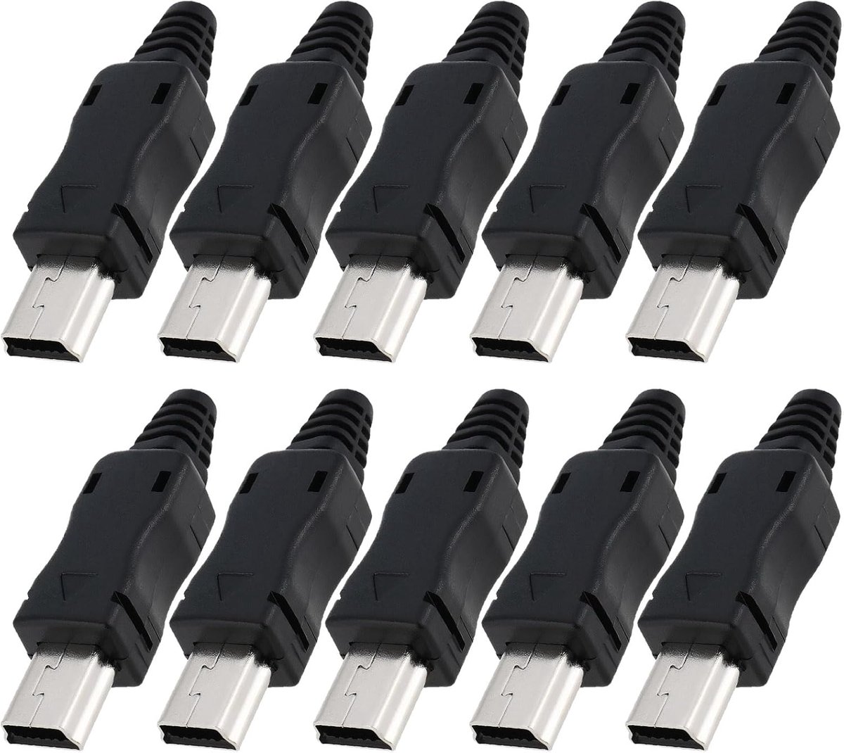 SnelShoppen - Pack van 10 Mini USB Stekkers voor Soldeerwerk, Zwart, 34 x 9 x 8 mm, Ideaal voor Elektronische Projecten en Datakabels
