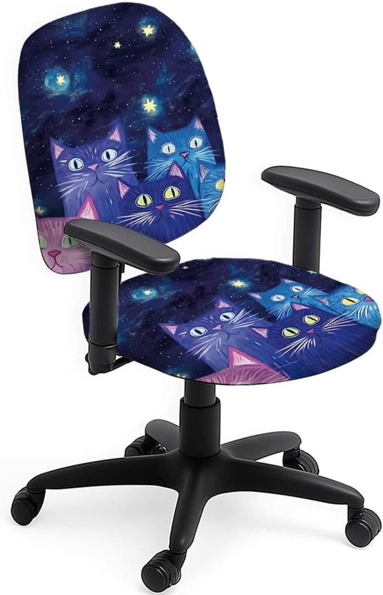 SnelShoppen - Polyester Kantoor Stoelhoezen Set 2 Stuks Galaxy Kat Print Stoelhoezen Katten met Sterren Rekbare Stoelhoezen voor Universele Bureau Dra