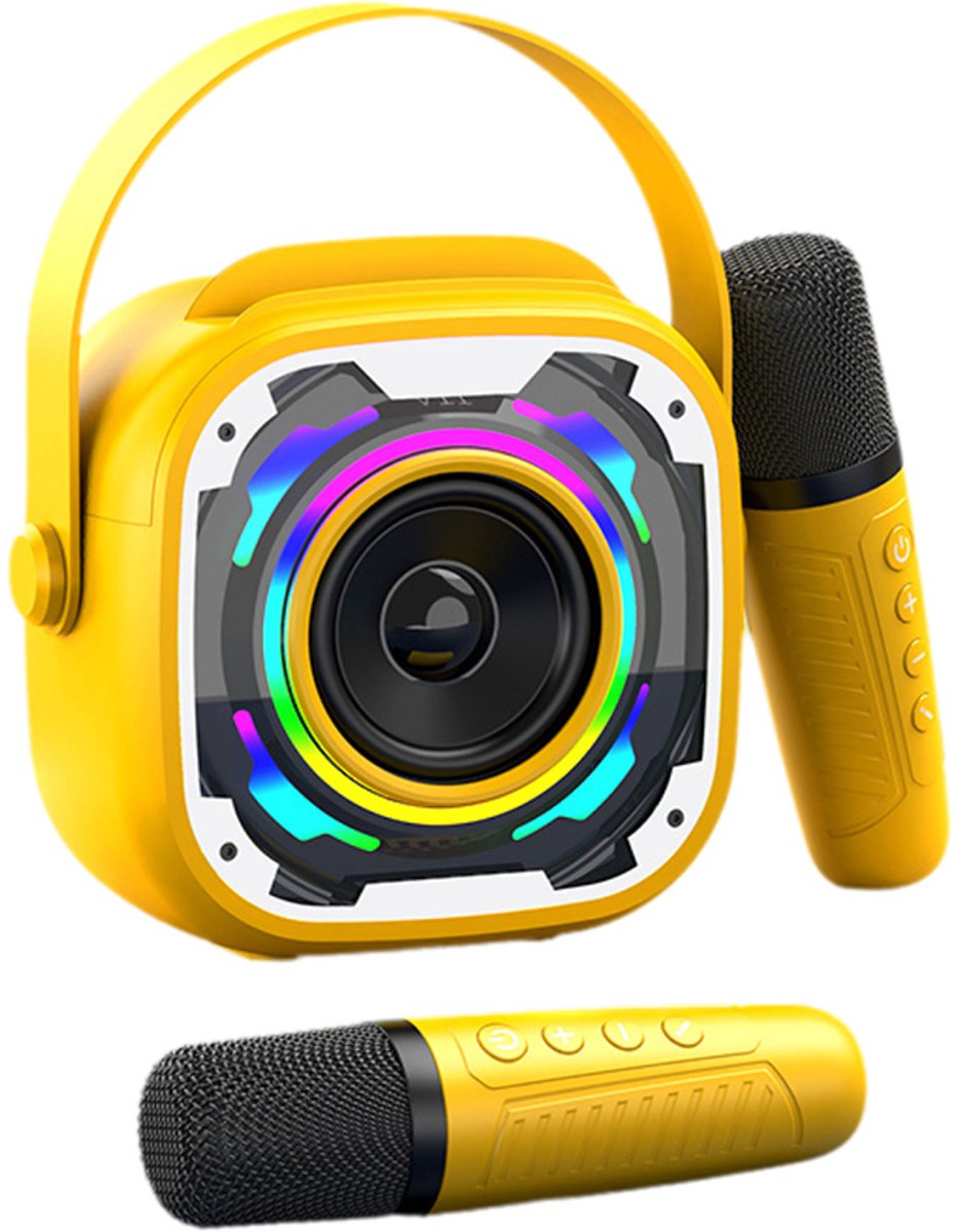 ColorBeat Pro Karaoke Speaker – 5W Bluetooth Karaoke Speaker met RGB Light, Reverb & 2 Draadloze Microfoons V11 Geel