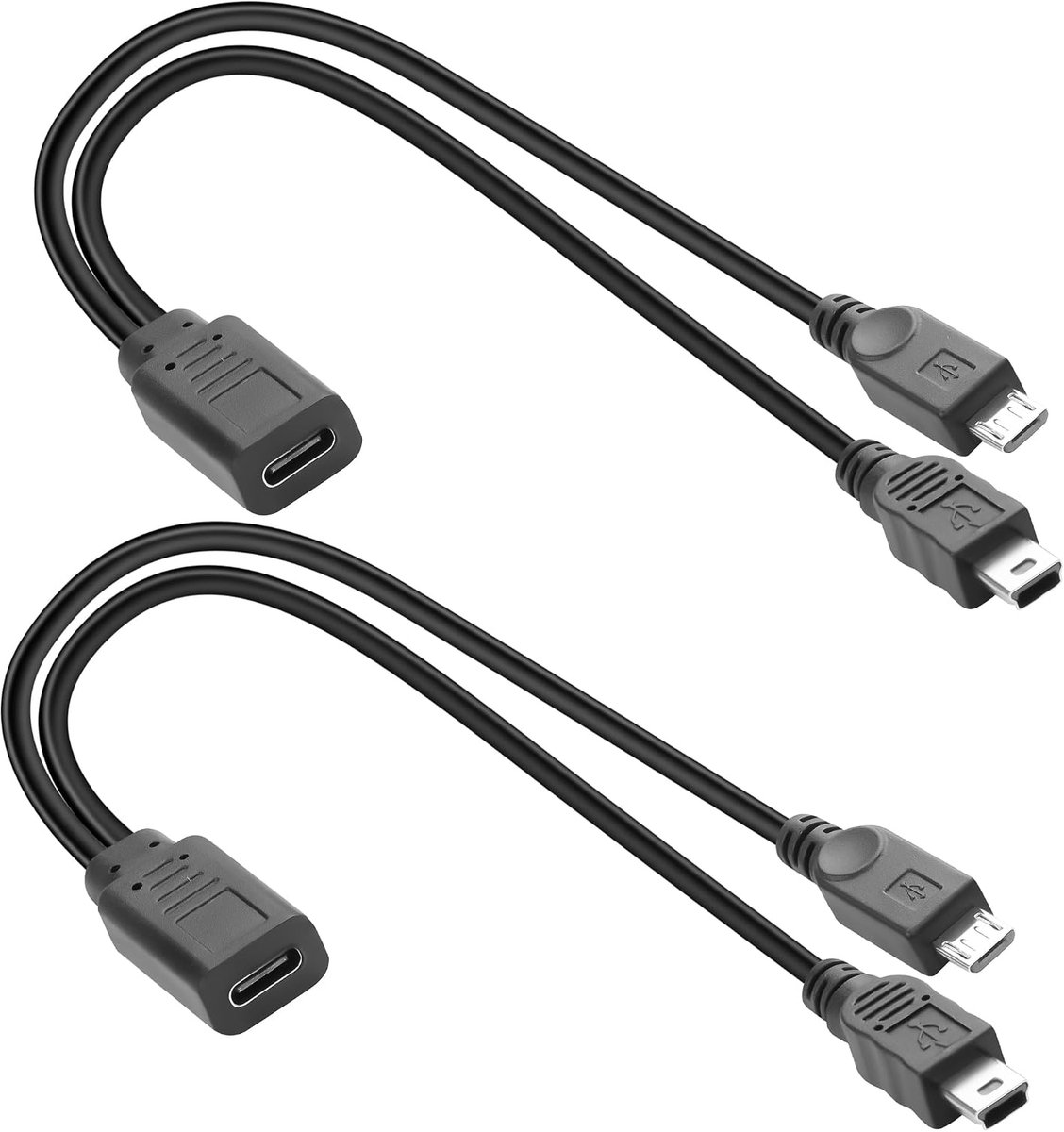 SnelShoppen - USB C naar Micro USB & Mini USB Splitter Oplaadkabel 30cm 5V 3A Y-splitter voor Gelijktijdig Opladen, Geen Gegevensoverdracht