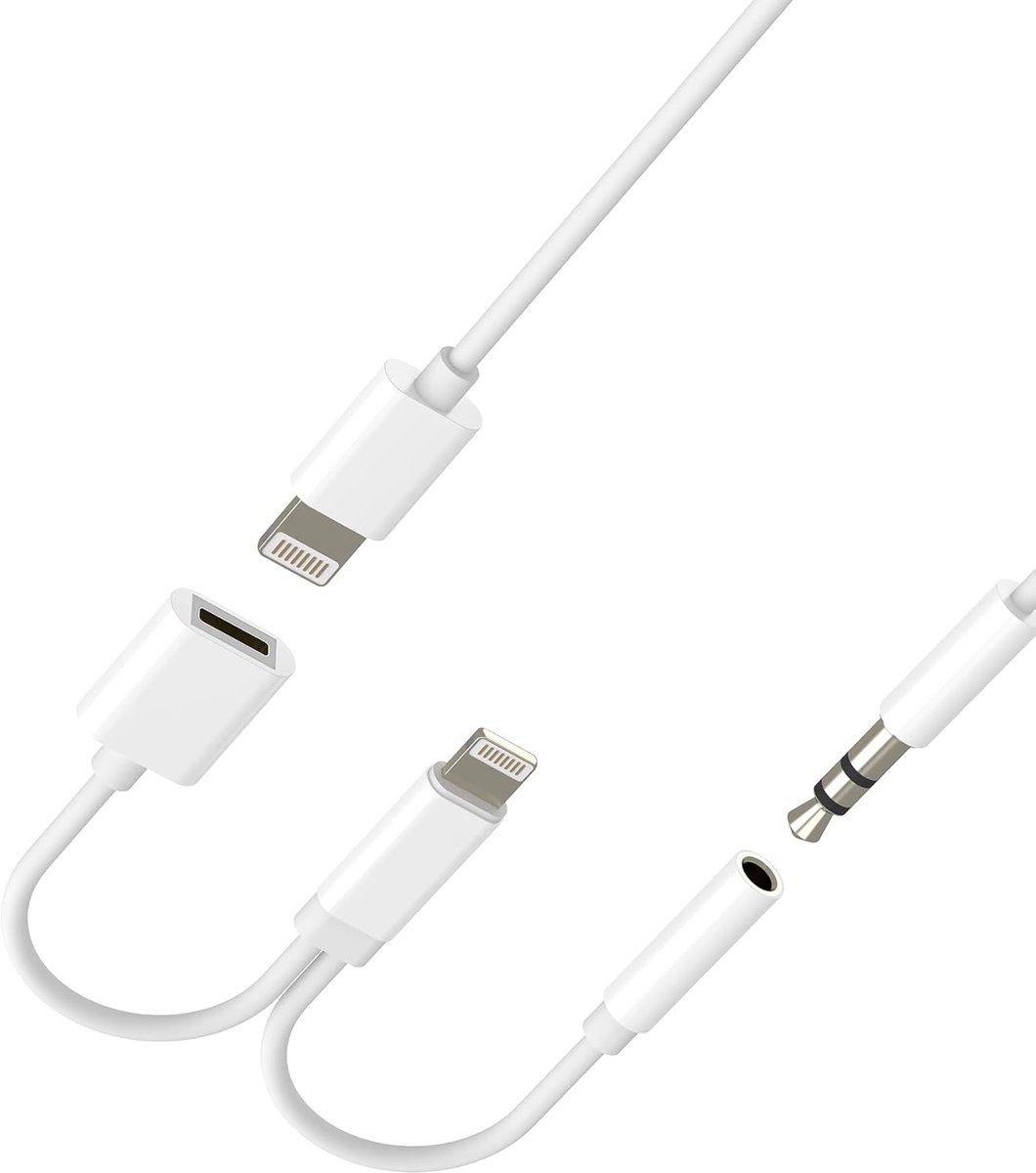 SnelShoppen - Lightning naar Jack 3.5mm AUX Audio Adapter (2-in-1) voor iPhone 14 en iPad - Hoofdtelefoon Adapter met Oplaadfunctie voor Apple Car Acc