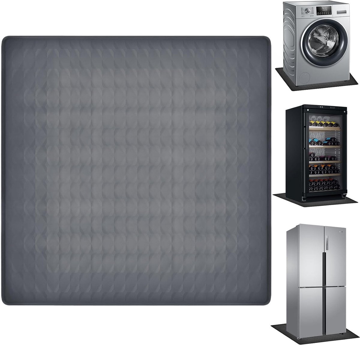 SnelShoppen - Fridge Mat Silicone 60x60cm - Drupbak Koelkast Ondersteuning Siliconen Antislipmat voor Koelkast Wasmachine Droger (Grijs)