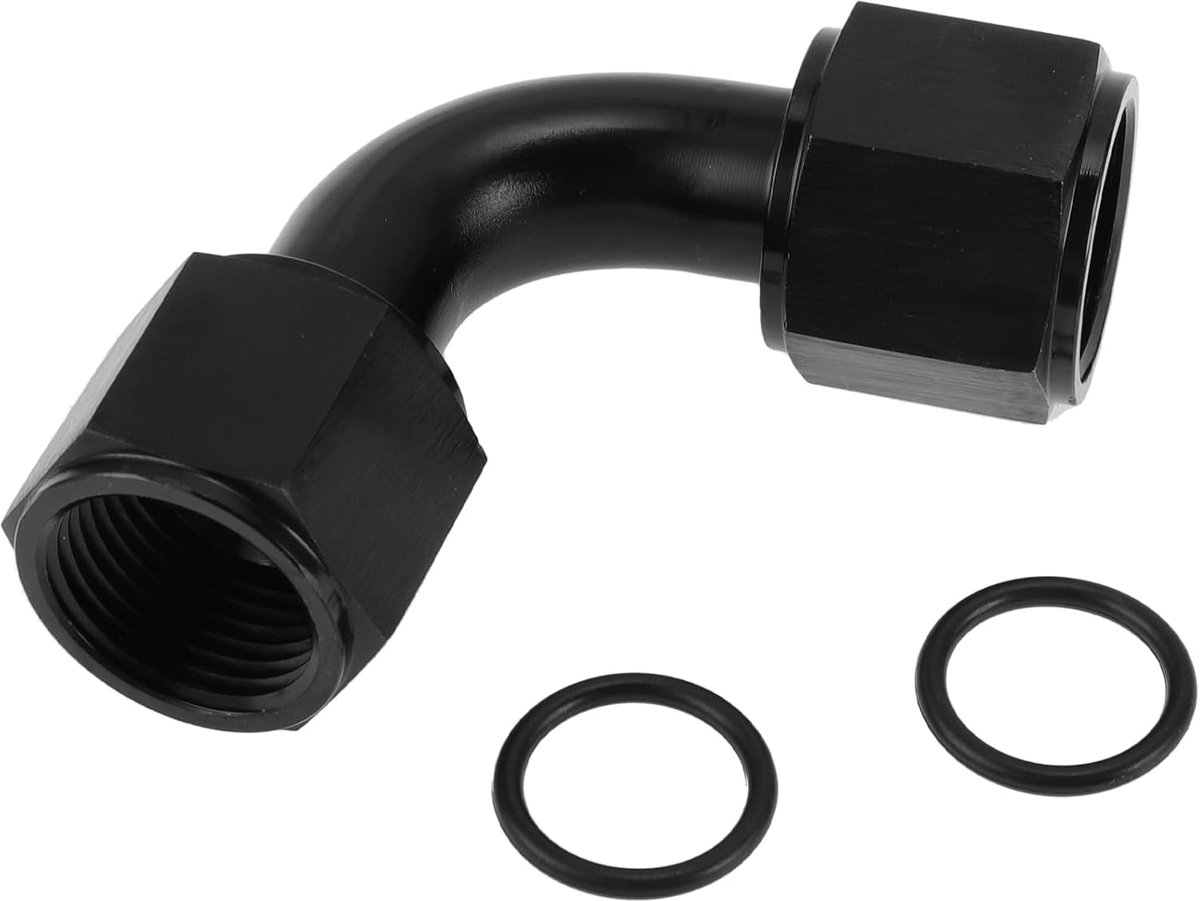 SnelShoppen - A Flens Reducer Slang Aansluitstuk AN10 90° Brandstoflijn Connector Aluminium Zwart Universeel