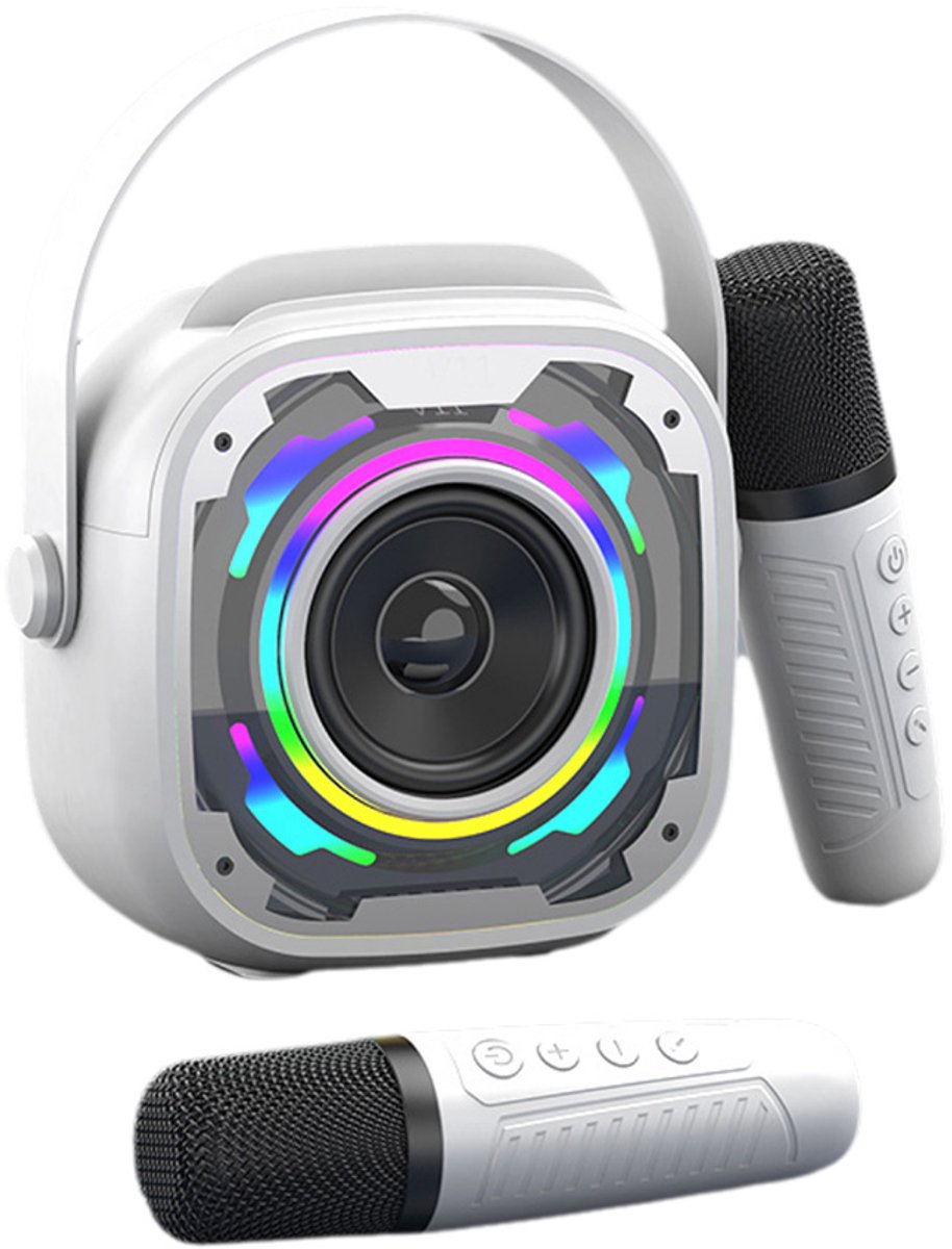 ColorBeat Pro Karaoke Speaker – 5W Bluetooth Karaoke Speaker met RGB Light, Reverb & 2 Draadloze Microfoons V11 Wit