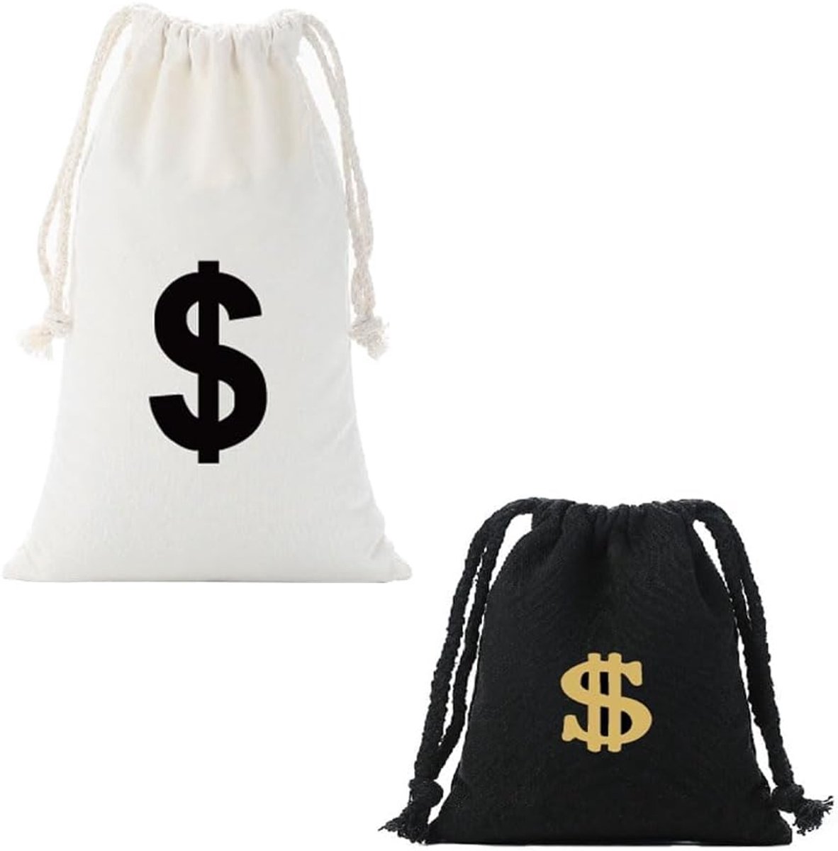 SnelShoppen - Geldzak met Dollar teken, 19 x 30 cm, Witte Bankoverval Tas, Accessoire Set voor Toneelstukken, Carnaval, Halloween, Zwart, Wit