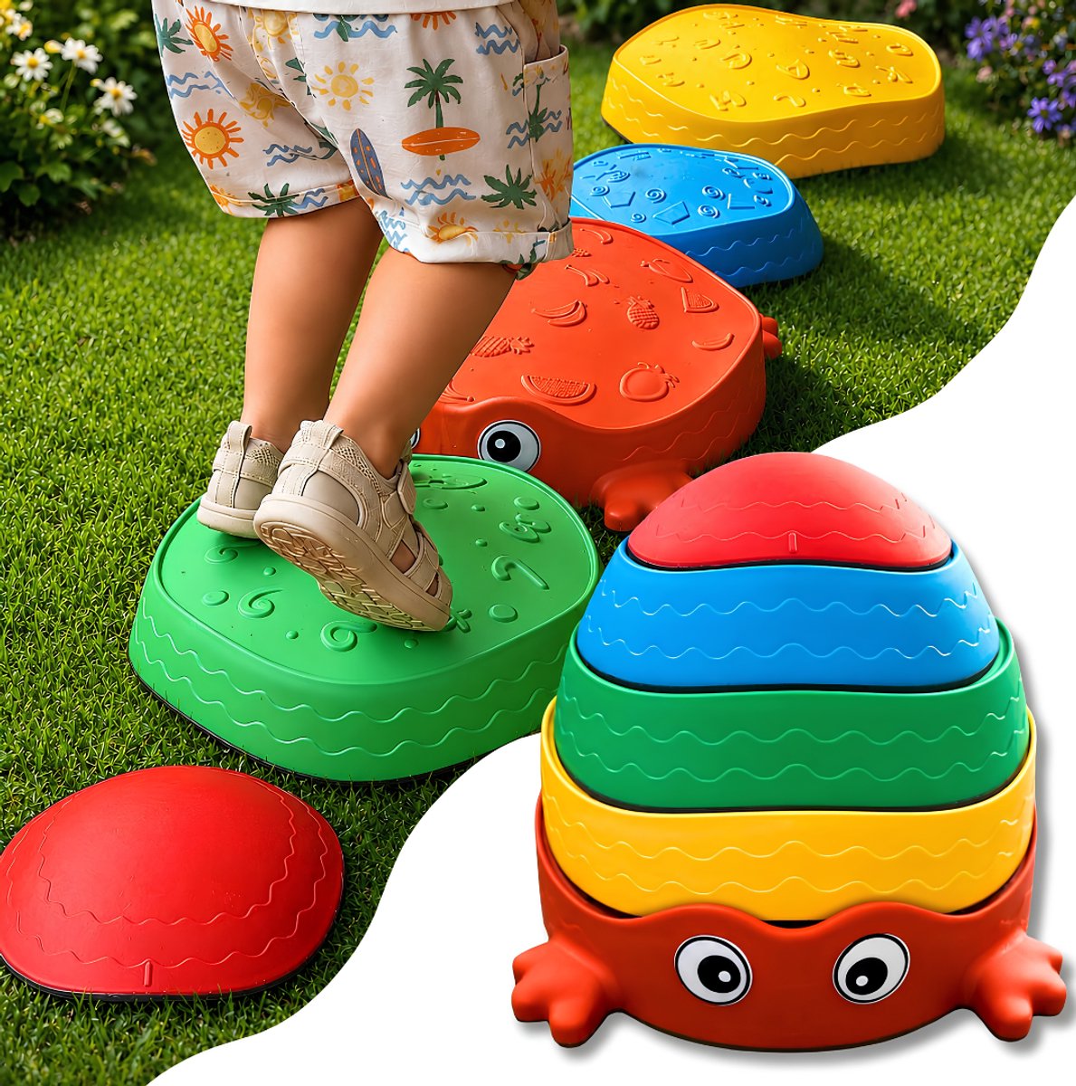 JCP® Stapelstenen - Stapelstenen Kinderen - Balansstenen met Antislip - Veelkleurig - 26cm x 34cm x 41cm