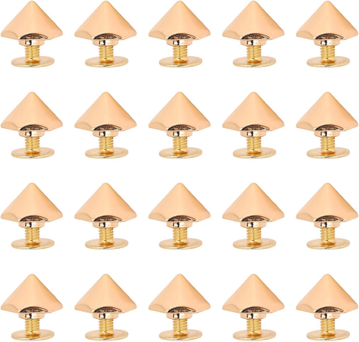 SnelShoppen - 20Pcs Hex Pyramid Nieten Zinklegering Electropateren Behandeling Voor Leren Riemen Reparatie Nieten met PH-Schroeven 12mm (Goud)