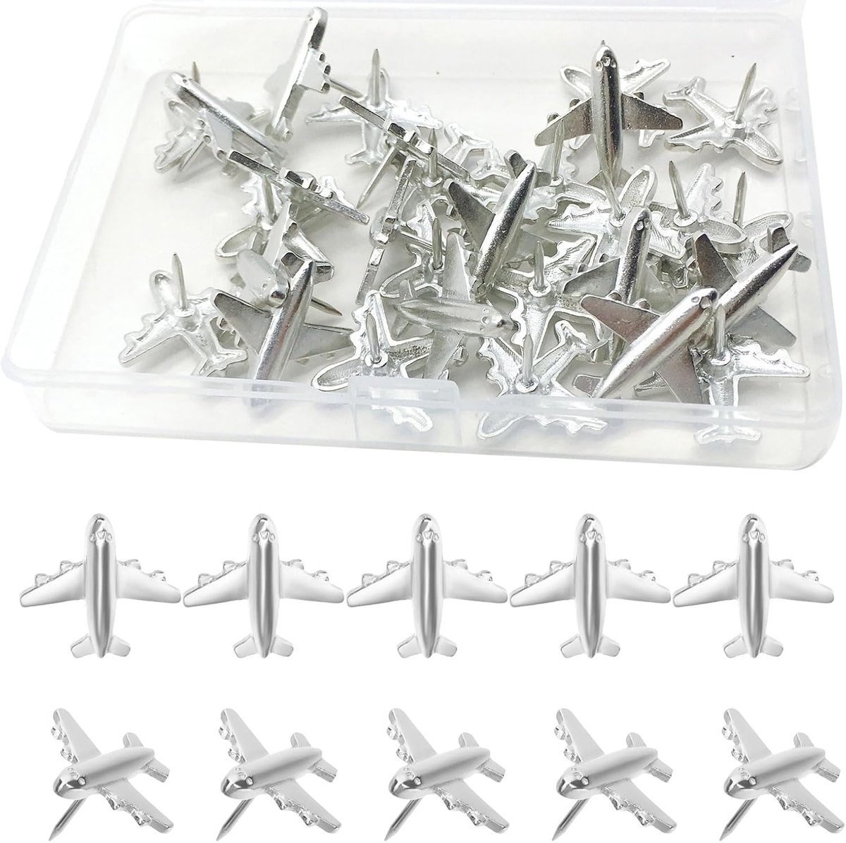Decorative Thumbtacks, 30 Pieces Aircraft Pushpins, Card Pins, Card Pins with Storage Box, for Cards, Wall Pictures - ShopVlot