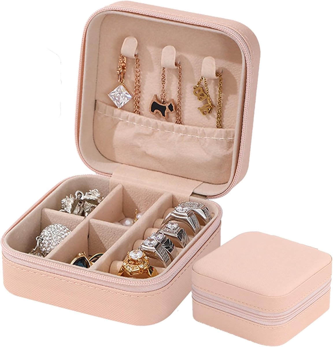 Sieradendoosje - Roze - 10 x 10 x 5 cm - Draagbaar en Compact - Voor Dames