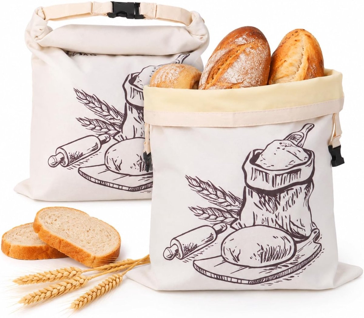 Bijenwas Broodzakken - Natuurlijke Katoen - 42 x 33 cm - Herbruikbare Set van 2 voor Vers Brood