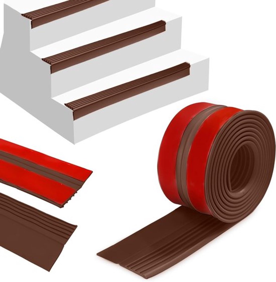 Zelfklevend Traprandprofiel 50 x 45 mm, Antislip Hoekstrip voor Trap, Kunststof Hoekstrip, PVC Bescherming voor Traprand, Veiligheid en Comfort (Bruin, 4 m)