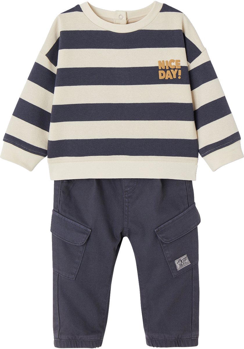 Vertbaudet Set gestreepte sweater + battlebroek babyjongen