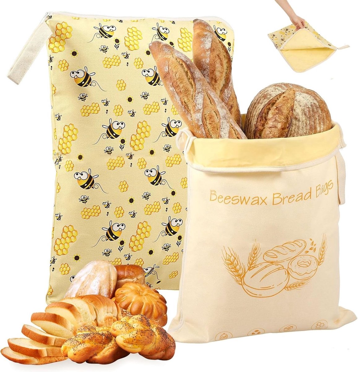 Bijenwas Broodzak - Natuurlijke Kleur - 42 x 33 cm - Herbruikbaar met L-vormige Ritssluiting - Voor Brood en Bakwaren