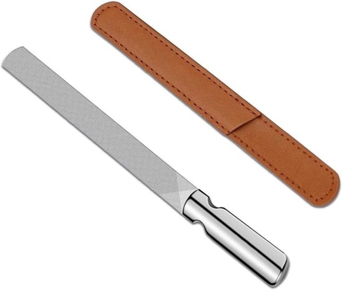 Dubbelzijdige roestvrijstalen nagelvijlen met PU lederen tas - Ergonomisch ontwerp voor natuurlijke nagels, ideaal voor salon, onderweg en thuisgebruik
