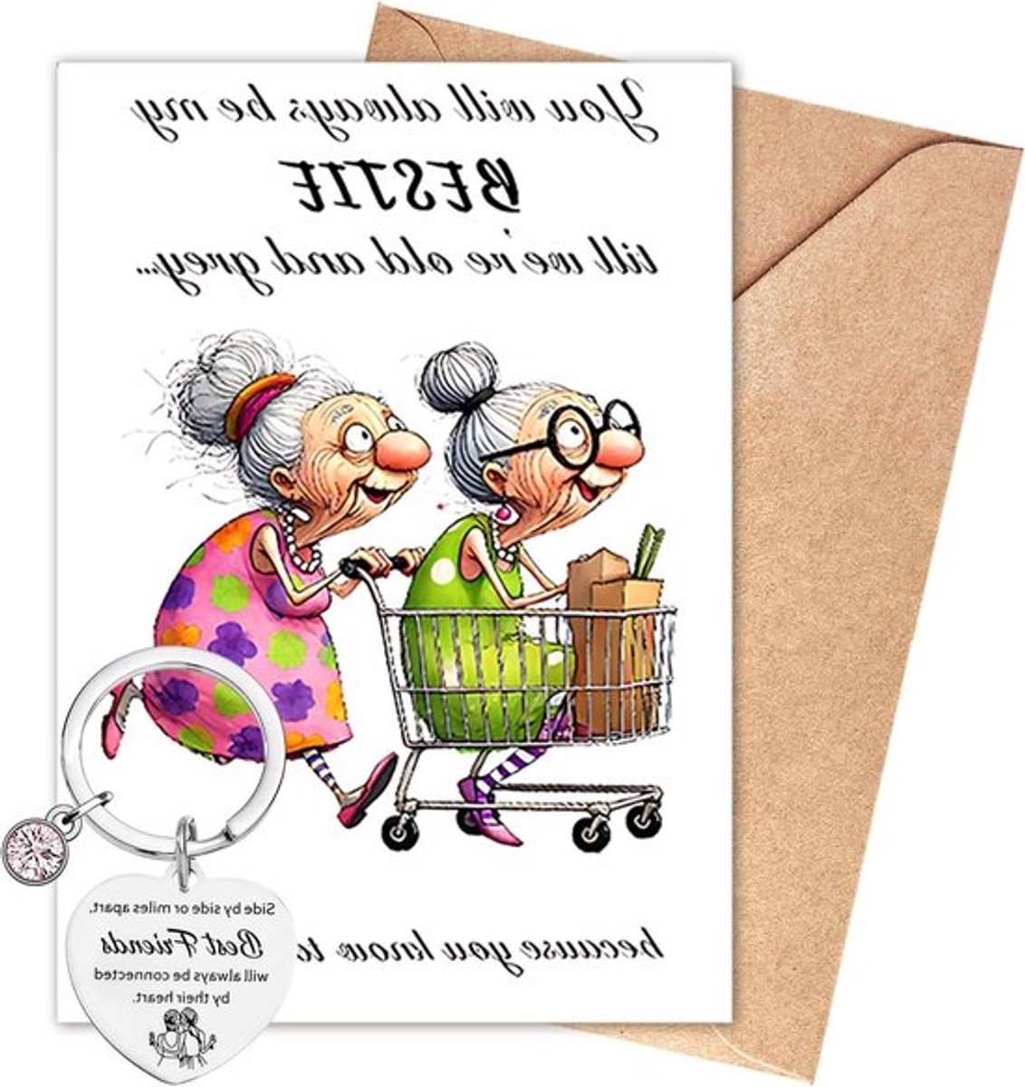 Verjaardagskaart voor Vriendin met Hart Sleutelhanger, Grappige Wenskaart, Cadeauset voor Beste Vriendin, Collega, Kerst, Valentijnsdag en Afscheidsgeschenk