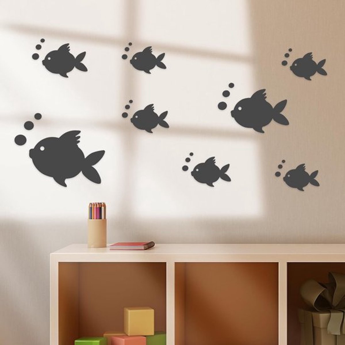 3D Acryl Wandstickers met Vissen en Bubbels - Waterdichte Zelfklevende Decoratie voor Slaapkamer, Woonkamer en Badkamer