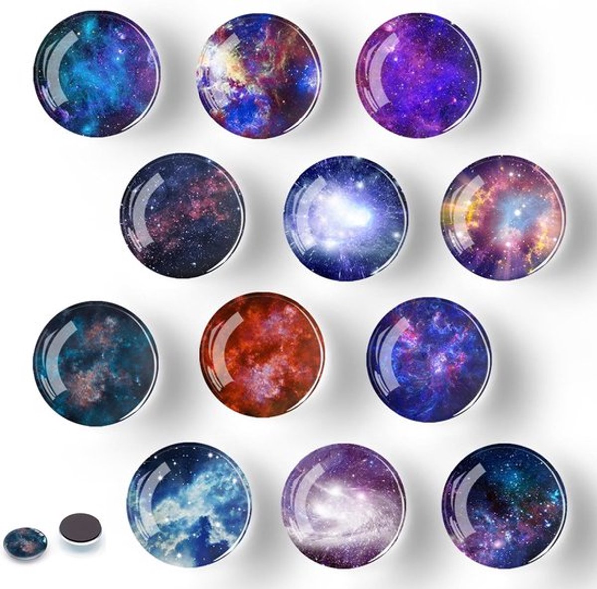 Kleurige glazen koelkastmagneten, set van 12, decoratief voor koelkast, whiteboard en prikbord, ideaal cadeau voor kinderen en volwassenen
