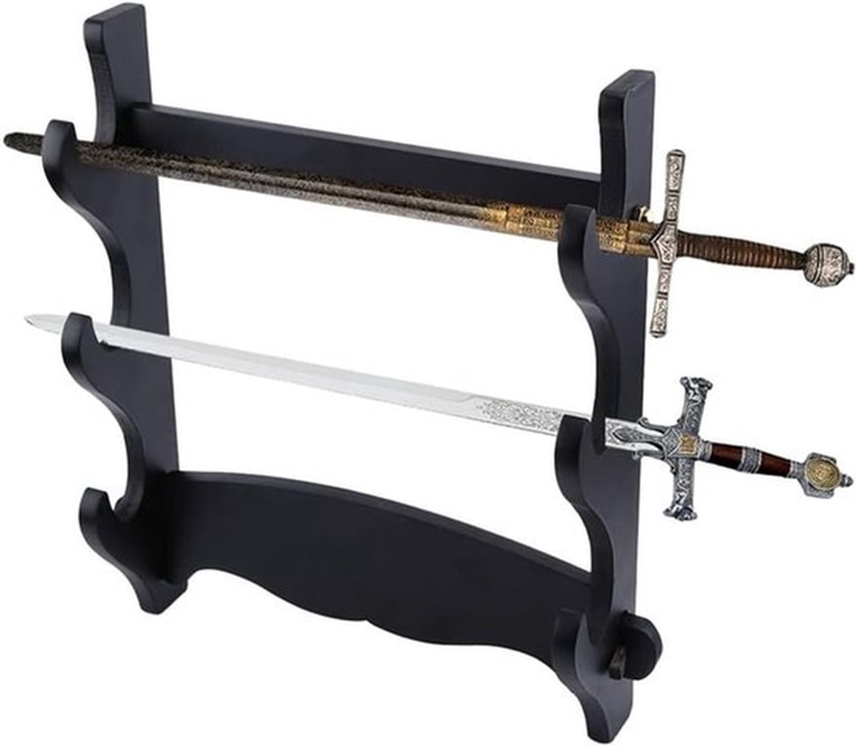 Drie-laags wandmontage houder voor samurai zwaarden - houten displaystandaard voor katana en wakizashi