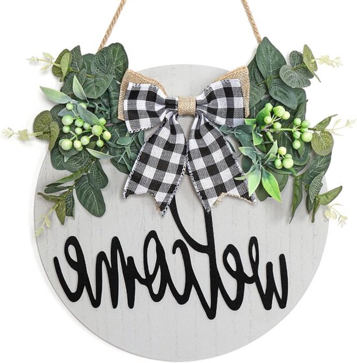 Welkomstbord van 30 cm, Rond Houten Bord, Landelijke Decoratie voor Deur en Veranda, Buitenbord voor Wreath en Tuin