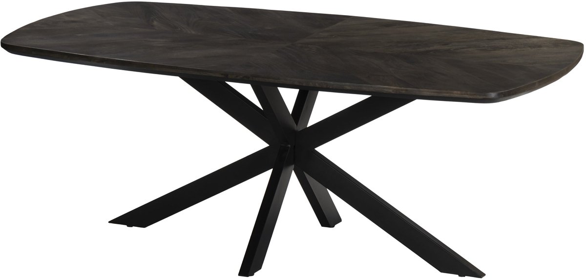Eettafel deens ovaal mangohout 200cm Bali walnoot bruin ovale industriële tafel duurzaam mango eetkamertafel hongaarse punt