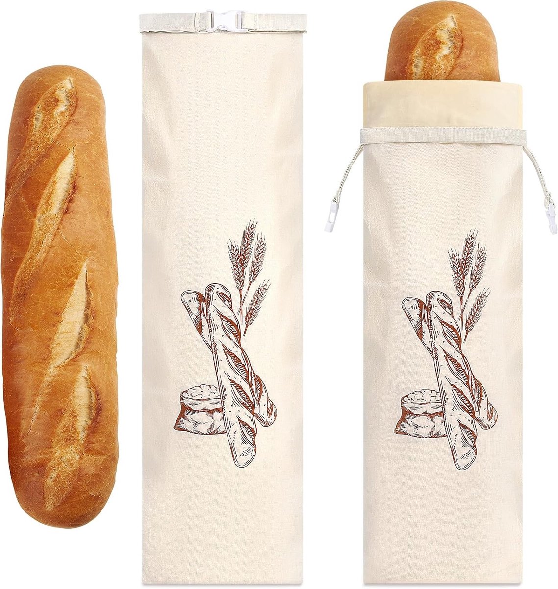 Broodzakken - Natuurlijk Linnen met Bijenwas - 70 x 20 x 2 cm - Herbruikbare Broodzak voor Bakwaren en Groenten - Set van 2
