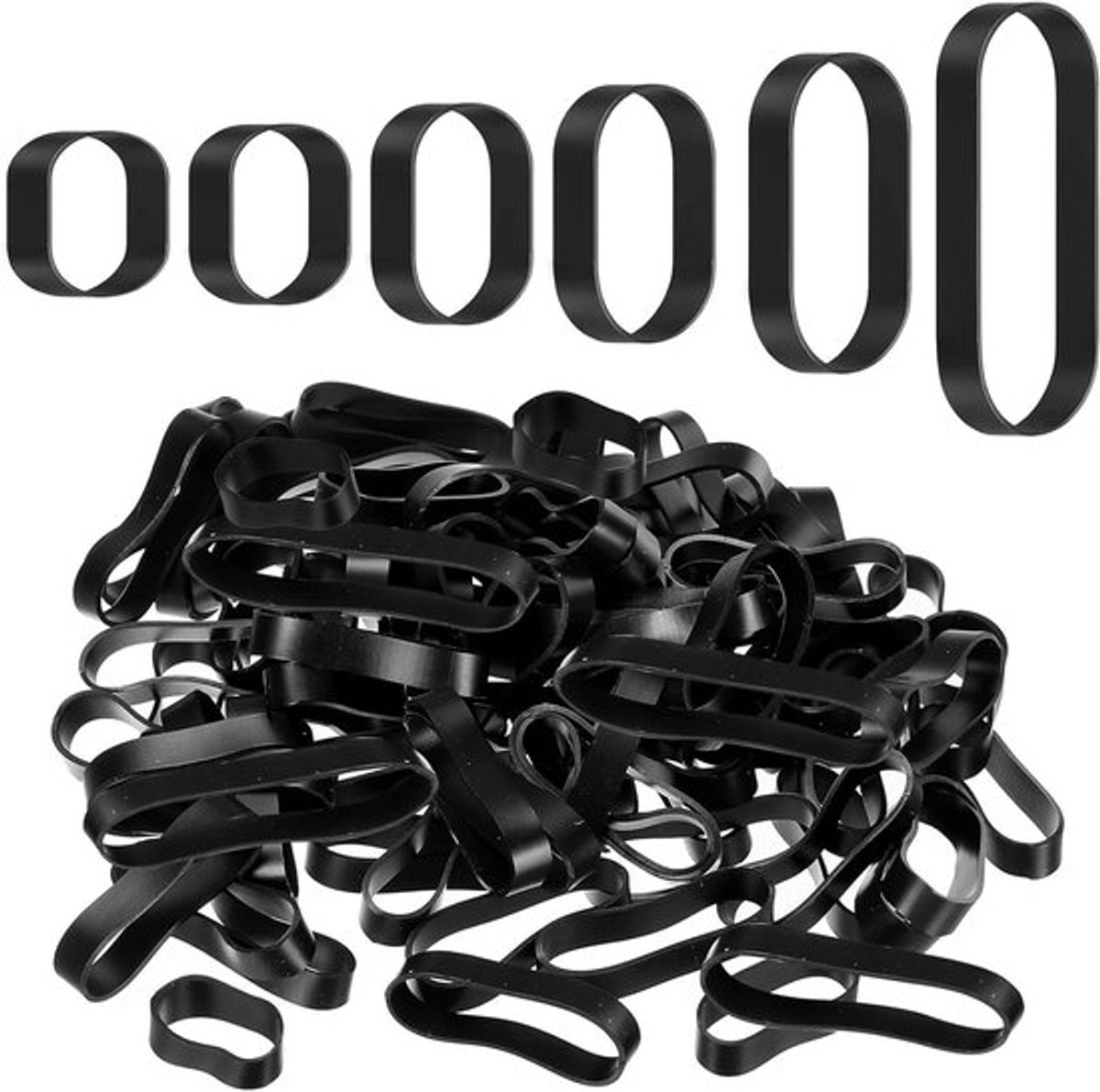 Set van 120 Sterke Extra Brede Elastische Bandjes van 5 tot 18 cm voor Thuis en School - Herbruikbare Rubberringen voor Diverse Toepassingen
