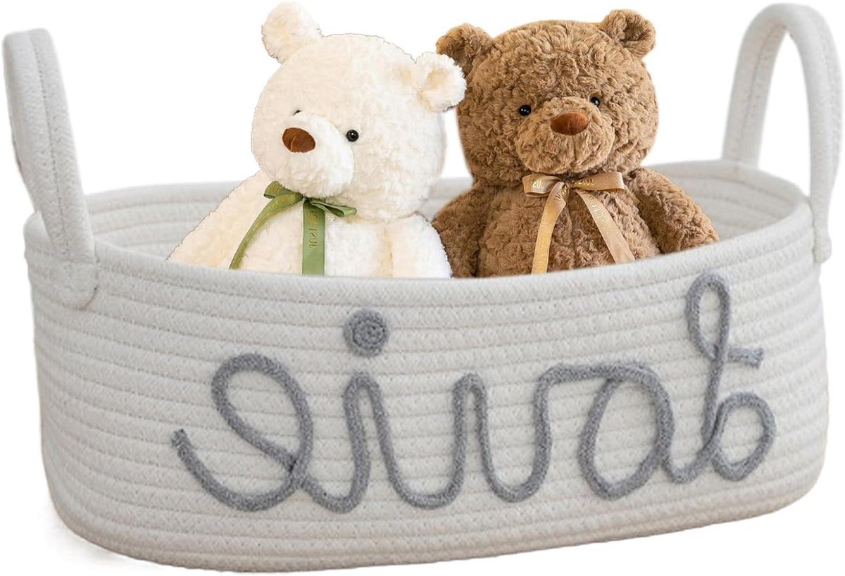 Wasmand van touw - Luierorganizer Opberger - Babykamer Organiseren - Handgeweven handgreep - 33 x 19 x 12 cm - Grijs