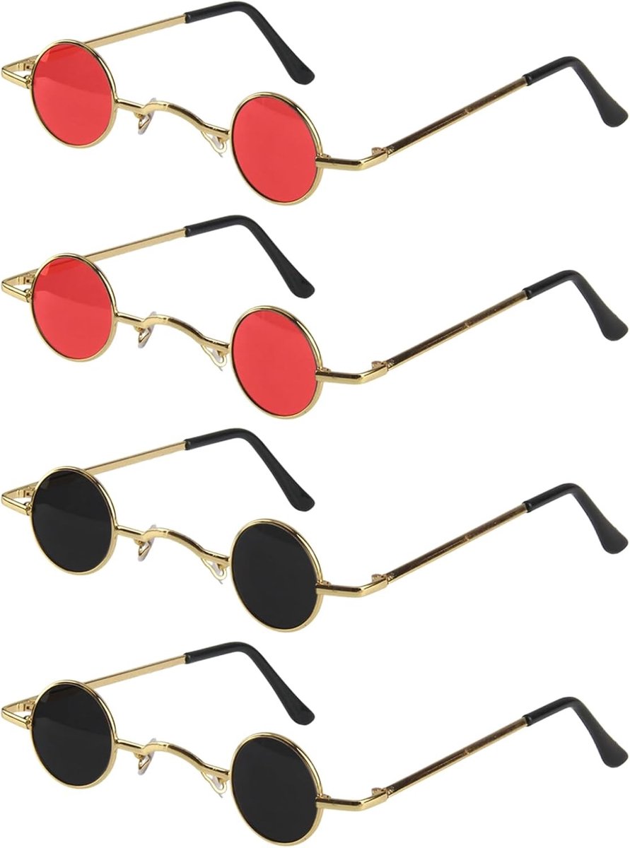 Ronde zonnebril set van 4 stuks, retro hippiebril voor mannen en vrouwen, ideaal voor kostuumaccessoires en feestjes