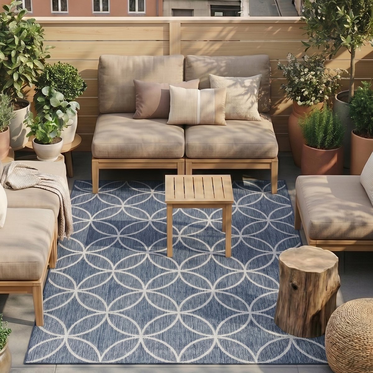 Fraai Geometrisch buitenkleed - Faro Ripple Blauw - 120x170 cm