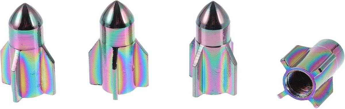 Decoratieve Ventieldoppen voor Auto en Truck - 4 Stuks Rocket Style - Aluminium, Stofbescherming, Kleurrijk