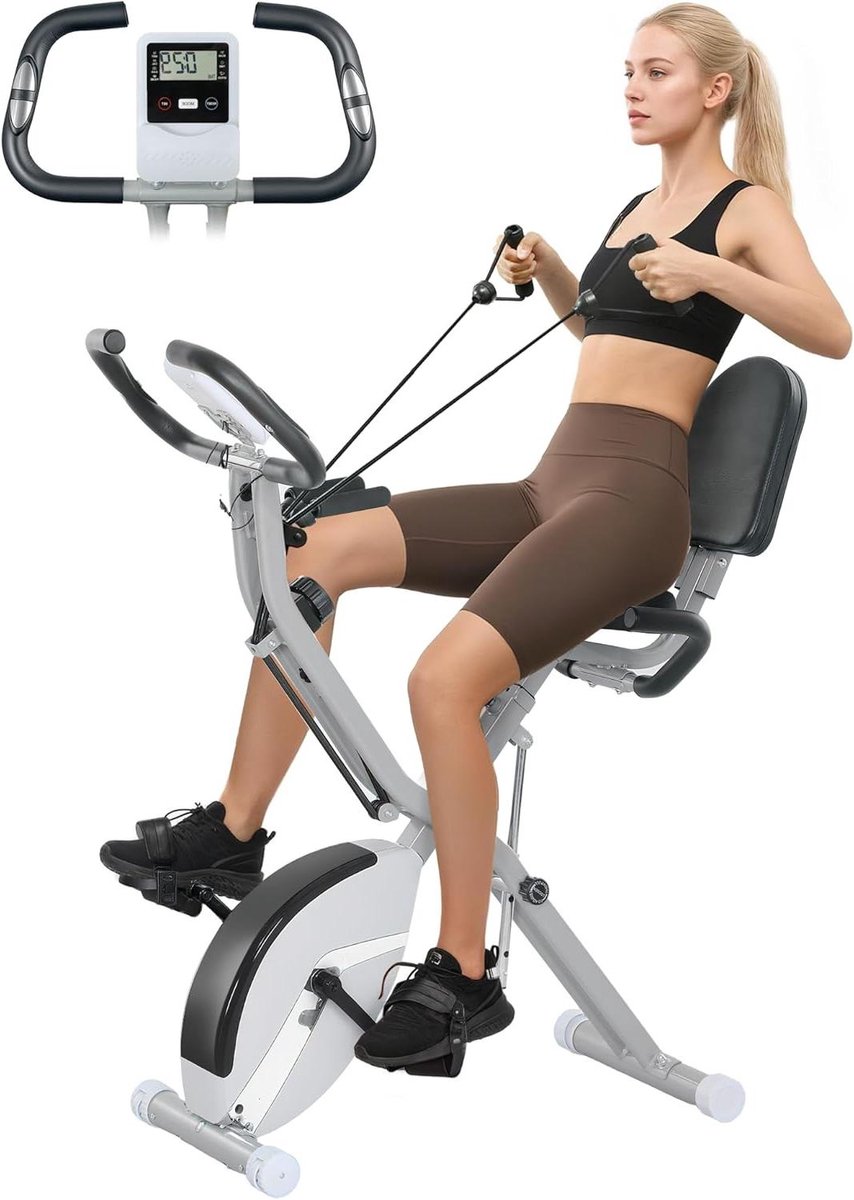 Opvouwbare Hometrainer - Indoor Fiets - Thuis Fitness - 5 Posities Instelbaar - 109H x 43W cm - Wit