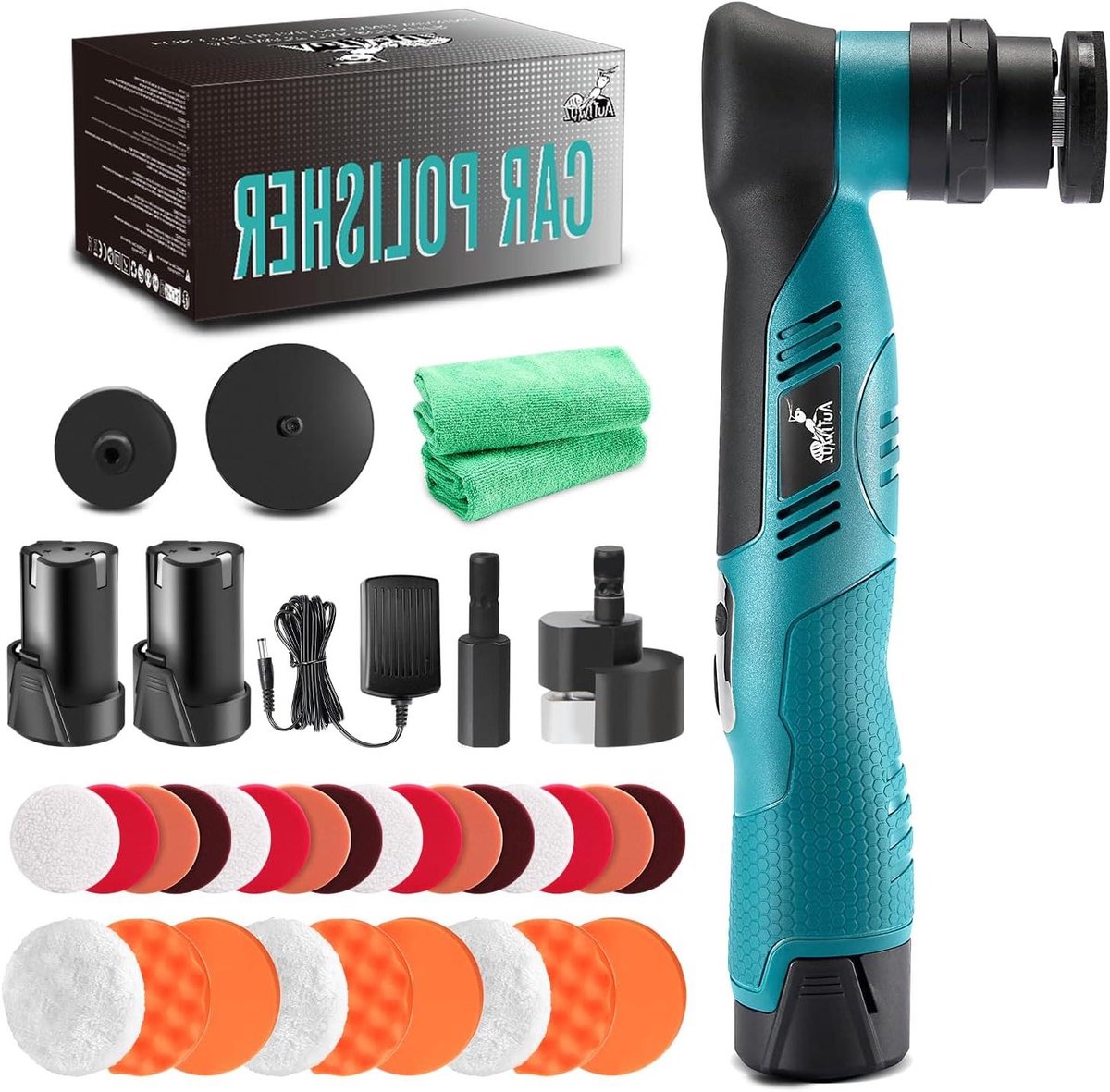 Accupolijstmachine Mini - Kleine Polijster - Autodetailing Waxen - Snel Wisselkop - 30 75 mm - Turquoise