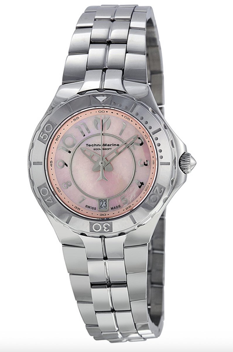 TechnoMarine Sea Pearl 713010 Dameshorloge – Swiss Quartz – 34 mm – Roze Parelmoer Wijzerplaat – RVS – Saffierglas – 200 Meter