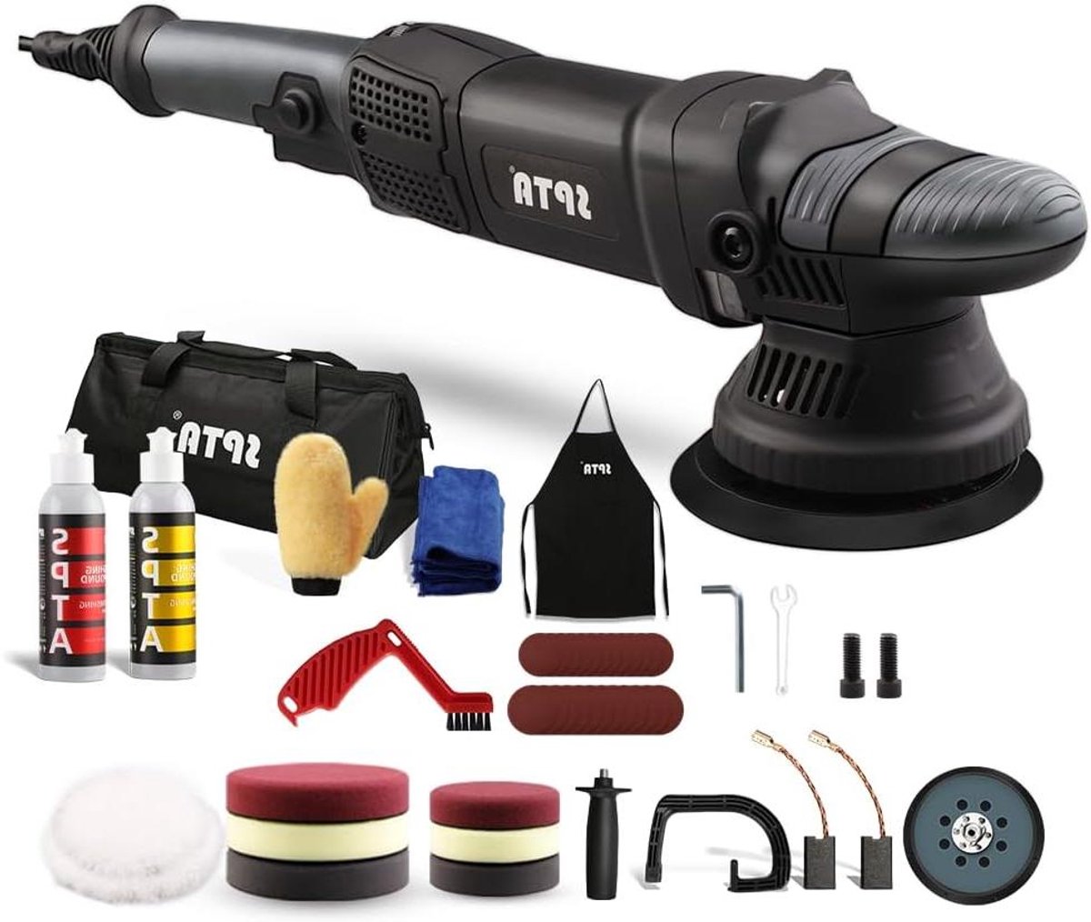 Polijstmachine - Poetsmachine Excentrisch - Auto Glans Herstellen - 6 Variabele Snelheden - 125mm 150mm Pads - Zwart