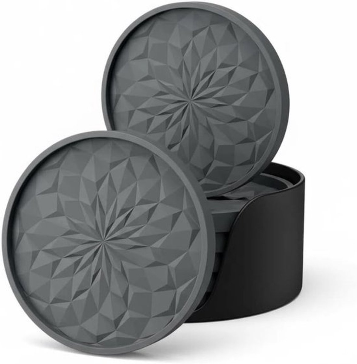 Set van 6 Grijze Siliconen Onderzetters met Houder, Antislip en Warmtebestendig, Vaatwasmachinebestendig - Ideaal voor Dranken, Koffie, Tassen en Tafelbescherming in Keuken en Woonkamer