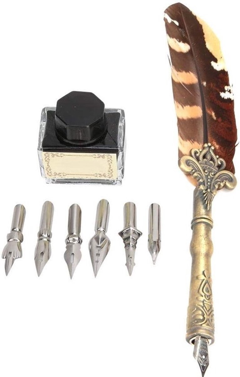 Retro veerpen set met roestvrijstalen pen, kalligrafie en schrijfgerei in luxe verpakking