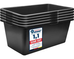 Garronda 5x 60L Bouwbak van Slijtvast - PE voor Bouwplaatsen – Tuin – Bouwbak – Mortelbak – Zwart – GD-GRE-BT