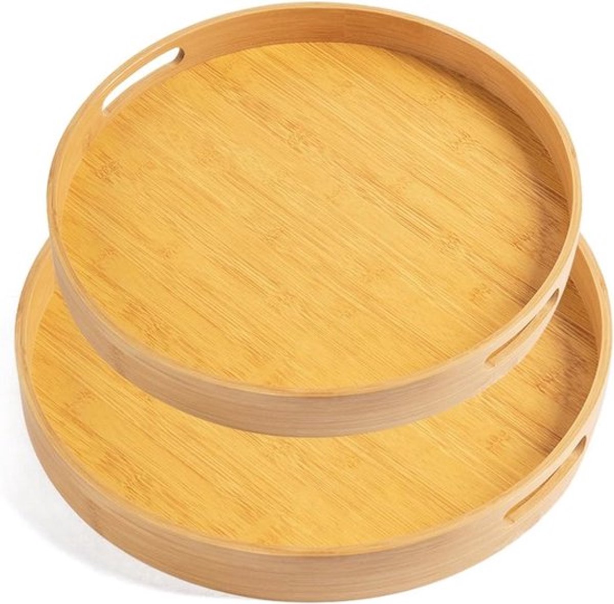 Set van 2 Bamboe Schalen, Houten Ontbijt- en Serveerschalen met Handvatten, Ideaal voor Diner, Thee en Feestjes