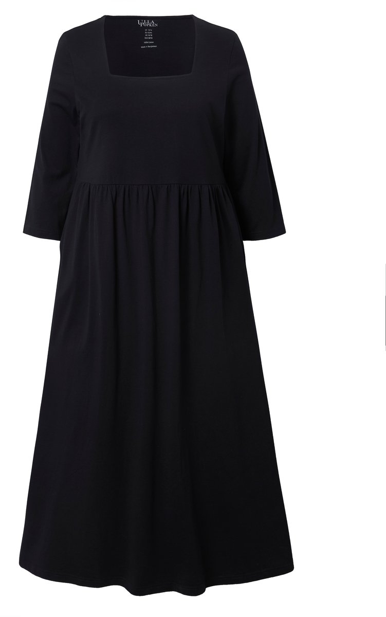 Ulla Popken - Dames - Jersey jurk A-lijn carréhals 3/4-mouw - Zwart - Maat 50+