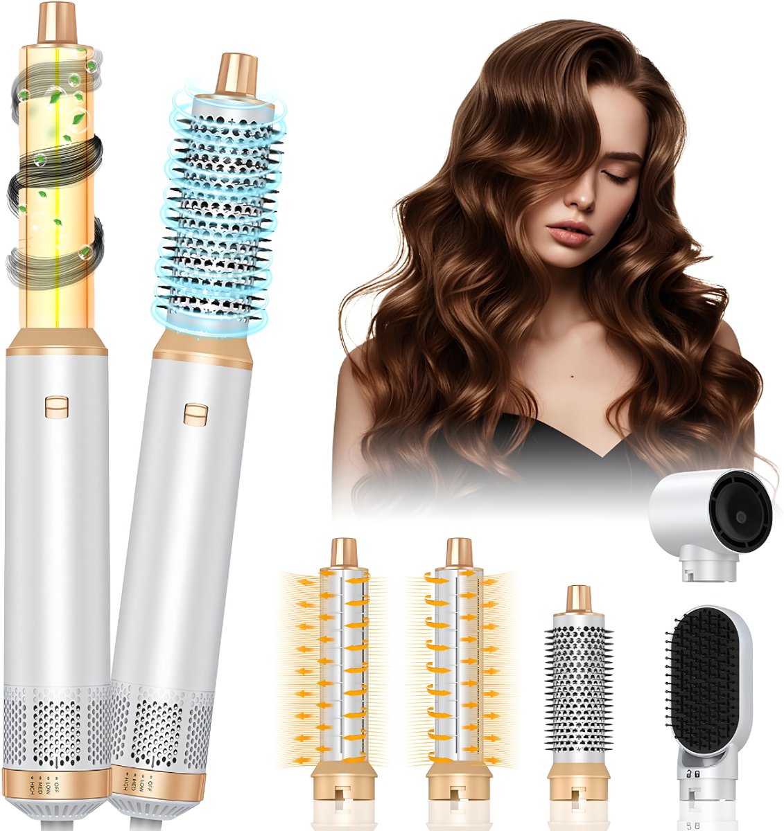 Lìon® Airstyler - Multistyler - Fohnborstel - Wit en Goud - 5cm x 5cm x 15cm